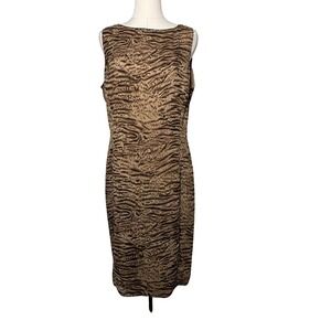 Liz Claiborne Collection Brown Abstract Animal Print Sleeveless Sheath Dress 12